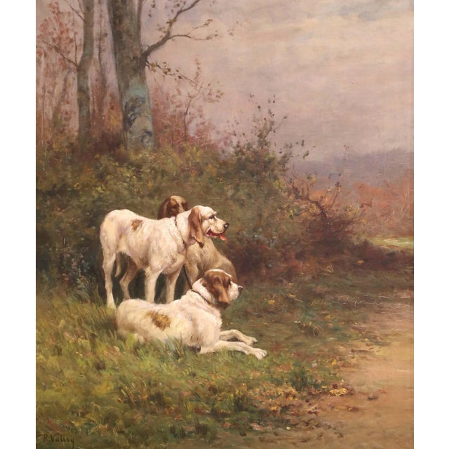 English 19th C. English Oil on Canvas of Hunting Dogs in Gilt Frame Signed R. Valley For Sale - Image 3 of 10
