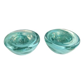 Kosta Boda Vintage Turquoise Glass Candle Votives With Label Still On. For Sale