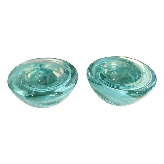 Kosta Boda Vintage Turquoise Glass Candle Votives With Label Still On. For Sale