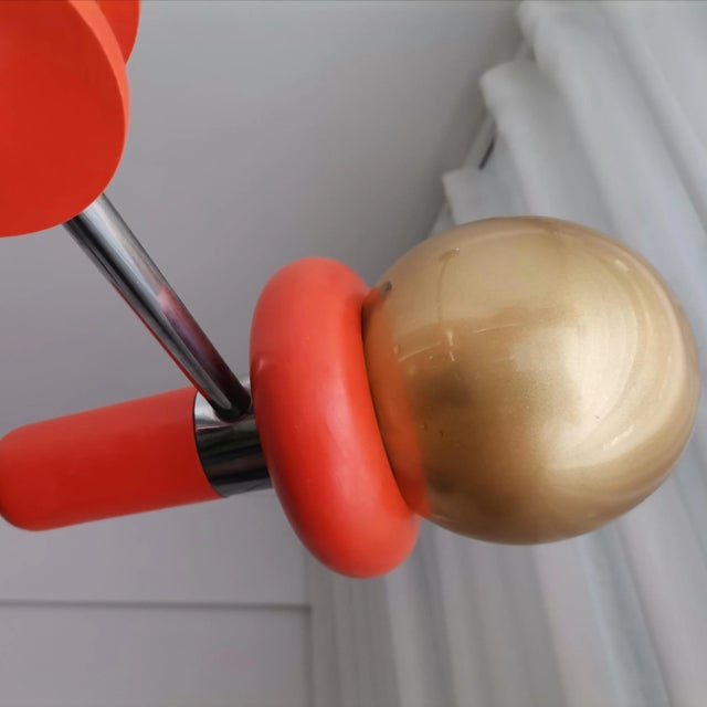 Mid-Century Space Age Orange Wood and Glass Sputnik Chandelier, 1960s For Sale - Image 10 of 11