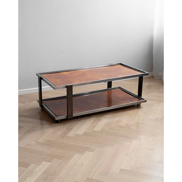 Brown Italian Veneer Coffee or Side Table on Wheels, 1970s For Sale - Image 8 of 10