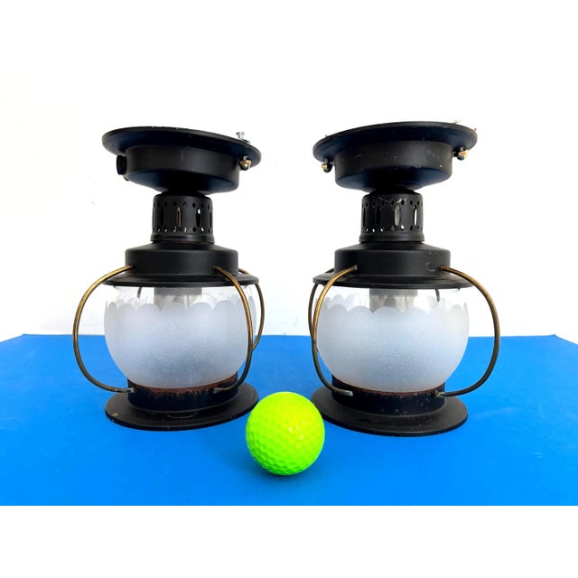 Metal 1960s Nautical Lantern Lights, Pair For Sale - Image 7 of 16