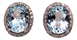 Natural Aquamarine Diamond Stud Earrings 14k WG 5.46 TCW Certified