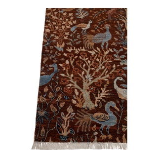 9x12 Ft. Red Peacock Garden Bird Design Handnotted Oushak Wool Rug For Sale