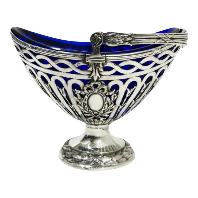 German Silver Basket with Blue Glass by Storck & Sinsheimer For Sale