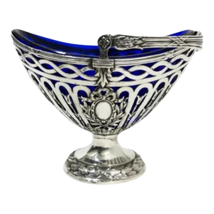 German Silver Basket with Blue Glass by Storck & Sinsheimer