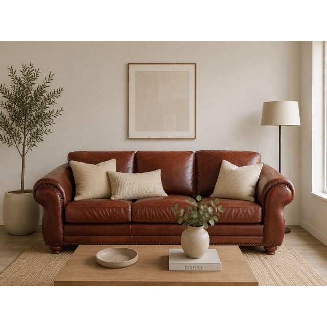Genuine Leather Sofa – Like New – Premium Full Leather For Sale In Raleigh - Image 6 of 8