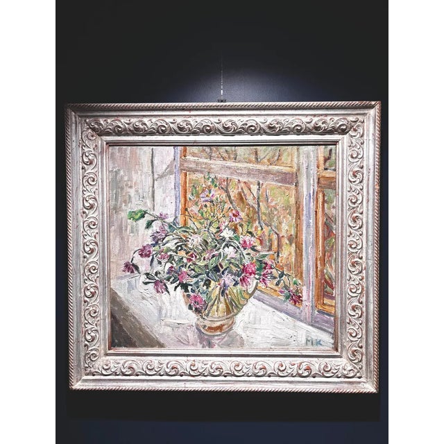 Contemporary Maya Kopitzeva, Flowers on the Window, Oil Painting, 1998 For Sale - Image 3 of 7