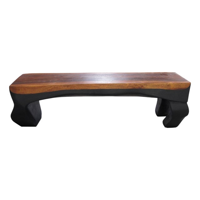 70" Long Hand Carved Modern Sculptural Bench in Ebony & Brown For Sale