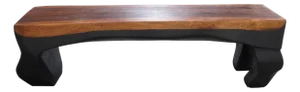 70" Long Hand Carved Modern Sculptural Bench in Ebony & Brown