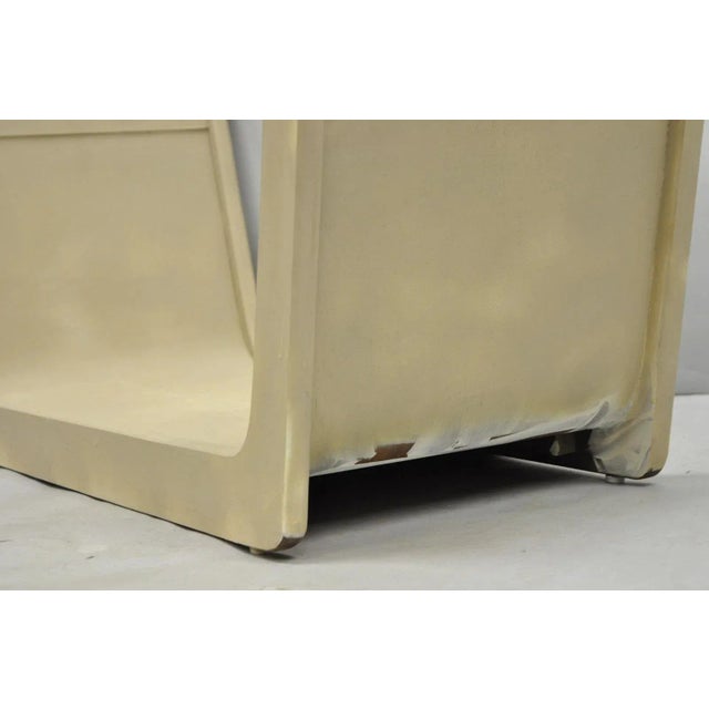 White Vintage Mid Century Modern Painted Walnut Waterfall Base Glass Top Coffee Table For Sale - Image 8 of 15