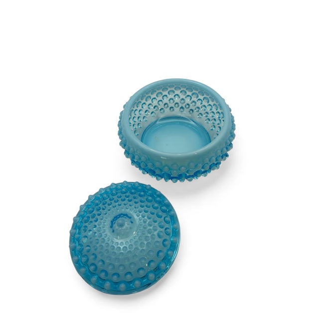 Fenton Art Glass Company 1940s Vintage Fenton Blue Opalescent Hobnail Glass Trinket Dish For Sale - Image 4 of 4
