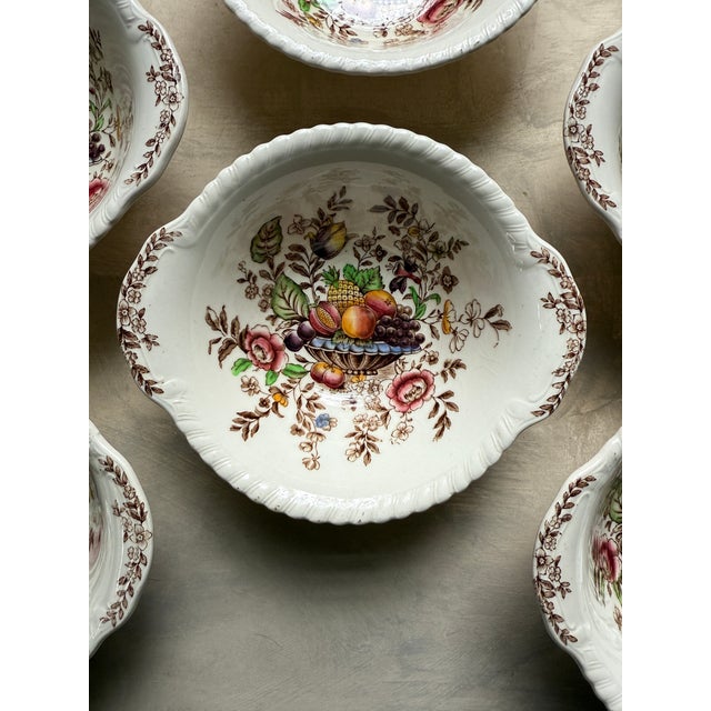 Vintage “Pomona” Windsor Ware Fruit Bowls | Johnson Bros England | c.1940–1950 | Set of 6 Hand-Colored Earthenware For Sale - Image 10 of 12