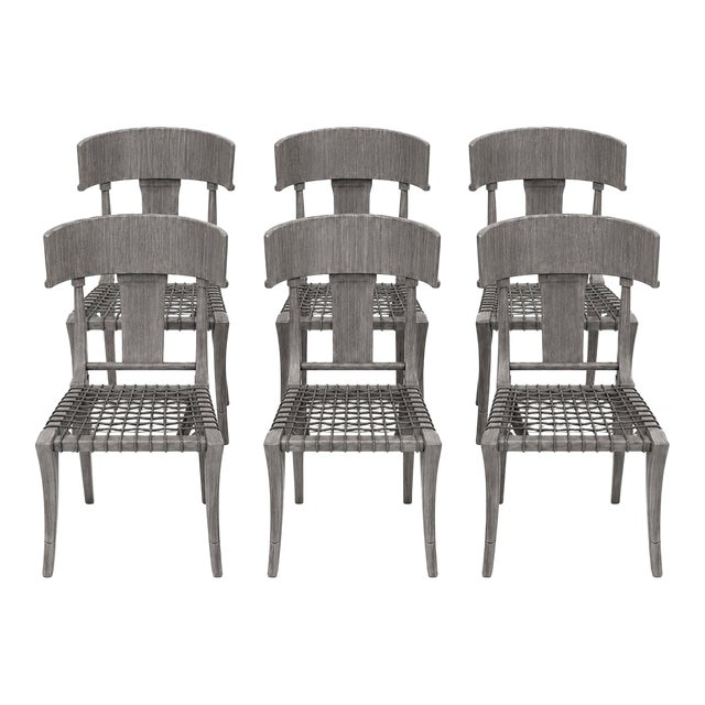 Klismos Dining Chairs Set of 6- Grey Ceruse For Sale
