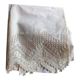 Pastel Pink Fine Linen Tablecloth. Vintage 43” X 30” Drawn Threadwork and Needle Lace So Romantic For Sale