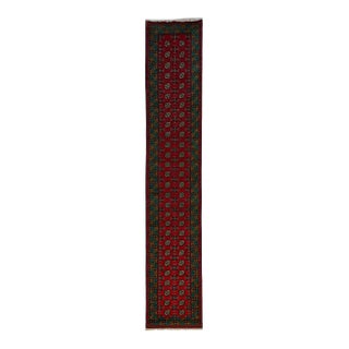 Red and Turquoise Turkmen Tribal Wool Runner Rug, 2'9" X 15'9" For Sale