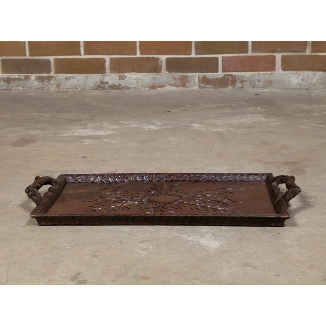 Black Forest Oak Tray with Foliate Carving and Branch Handles, circa 1880 For Sale - Image 10 of 11
