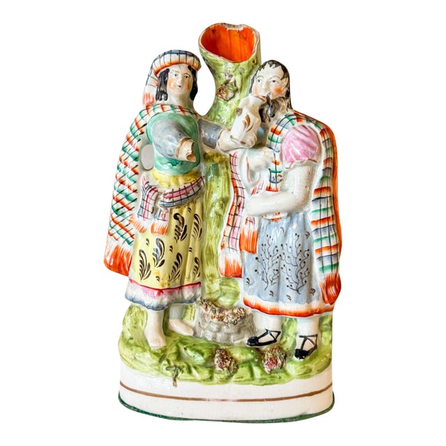 Antique English Staffordshire Spill Vase Decorated With a Scottish Man and Woman, Circa 1860 For Sale