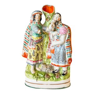 Antique English Staffordshire Spill Vase Decorated With a Scottish Man and Woman, Circa 1860