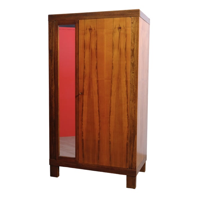Italian Oak Wardrobe with Mirror, 1930s For Sale