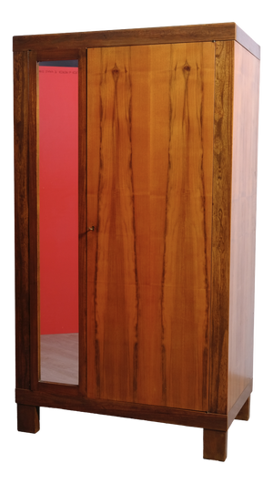 Italian Oak Wardrobe with Mirror, 1930s