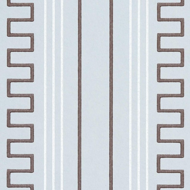 Neoclassical Sample - Schumacher X Mary McDonald Greco Stripe Wallpaper in Sky For Sale - Image 3 of 5