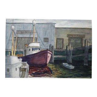 Harbor Watercolor Painting by Alfred C. Ybarra For Sale