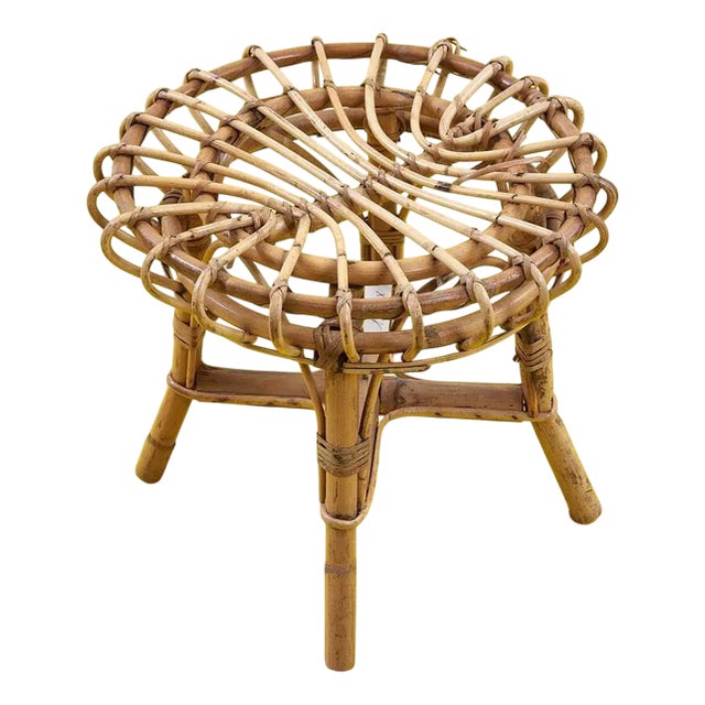 Vintage Stool in Rattan, 1960s For Sale