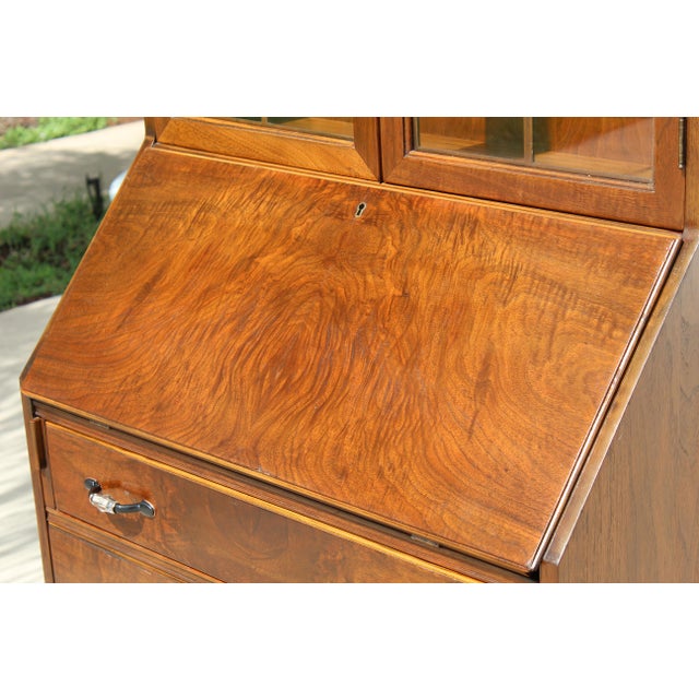 Vintage Georgian Revival Flame Mahogany Secretary Desk Bookcase With Glass Doors, Circa 1940s–1950s For Sale - Image 11 of 18