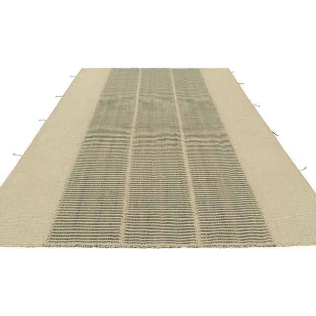 2010s Rug & Kilim’s Contemporary Kilim in Beige and Gray Textural Stripes For Sale - Image 5 of 7