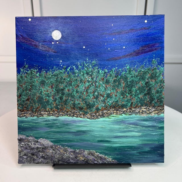 Moonlit 8x8 Original Acrylic Painting, Original Wall Art Decor - Unframed For Sale - Image 4 of 7