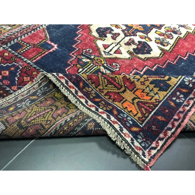 Vintage Ethnic Medallion Design Turkish Red and Blue Rug For Sale - Image 10 of 11