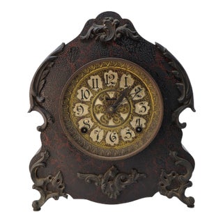 Antique Victorian Rococo Revival Mantel Clock With Ornate Cartouche Dial, Circa 1900 For Sale