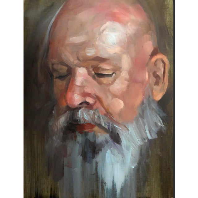 John by Barbara Hack | Oil Painting of a man with a beard and closed eyes For Sale