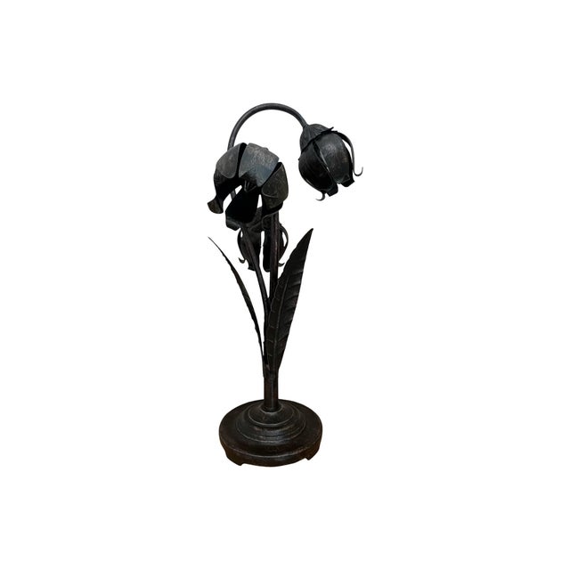 Black 1970s Tulip Lamps Metal Architectural Salvage Iron Hans Kogl Style Industrial Hollywood Regency - a Pair For Sale - Image 8 of 12