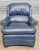 Traditional Late 20th Century Hancock & Moore Blue Leather Club Chair Arm Chair W Match Ottoman For Sale - Image 3 of 12