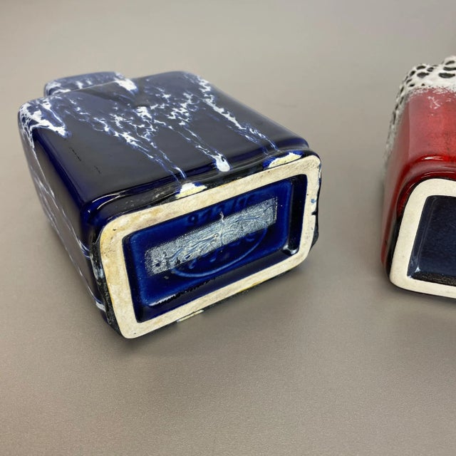 Blue-Red Pottery Fat Lava Glaze WGP Vases by Jopeko, Germany, 1970s, Set of 2 For Sale - Image 15 of 18