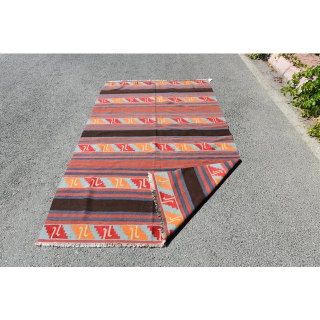 1970s Rustic Hand Knotted Red Striped Rug For Sale - Image 4 of 11