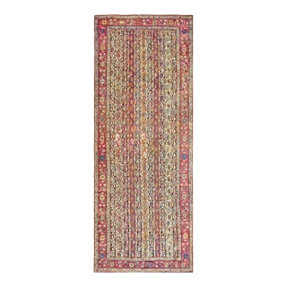Delightful Red-Raspebery Ground Color Floral Border in a Geometric Design Antique Caucasian Karabagh Gallery Rug For Sale