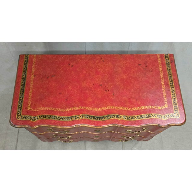Vintage Theodore Alexander Red Leather Wrapped Serpentine Chest of Drawers For Sale In Denver - Image 6 of 13