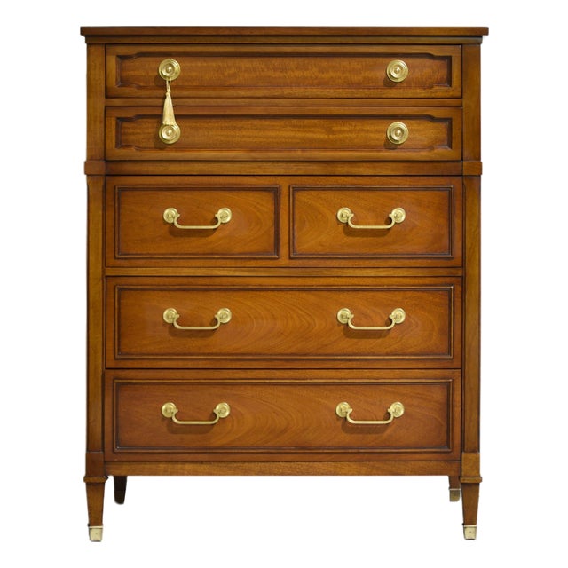 Mid Century Transitional 5 Drawer Highboy by Drexel For Sale