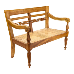 Vintage French Provincial Carved Pine Cane Child’s Bench