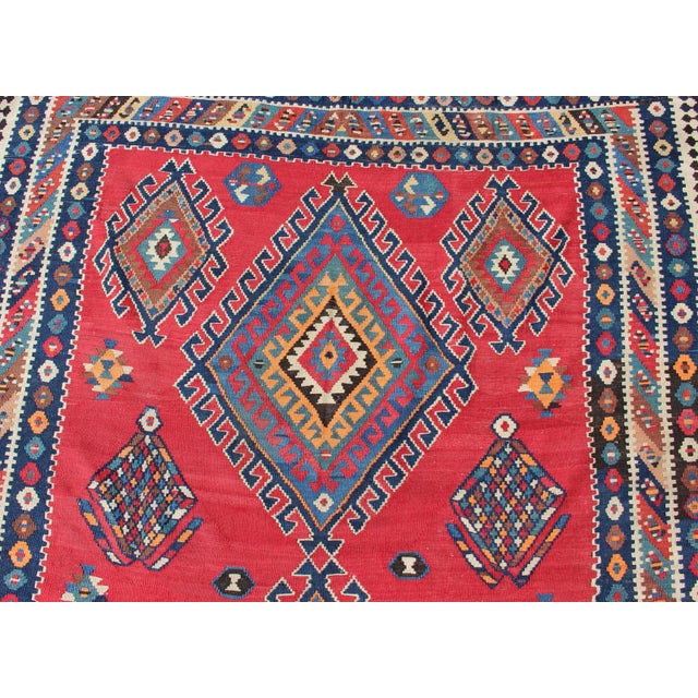 Antique Qashqai Kilim Gallery Rug With Geometric Diamond Design For Sale - Image 10 of 13