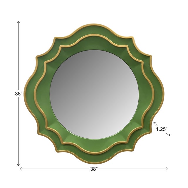 Green Ethan Round Scalloped Mirror Green For Sale - Image 8 of 10