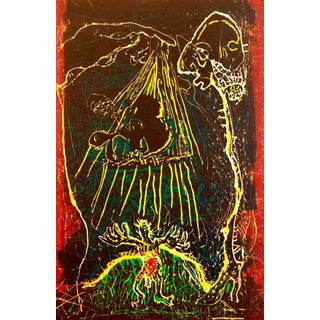 Sam Messer, Large Abstract Expressionist Figure Handmade Paper Etching Silkscreen Print, 1987 For Sale