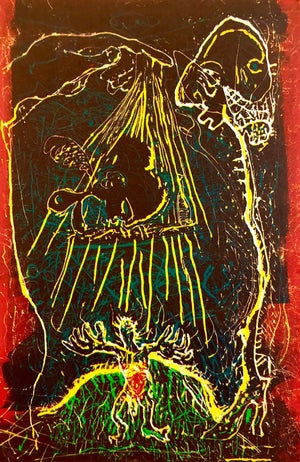 Sam Messer, Large Abstract Expressionist Figure Handmade Paper Etching Silkscreen Print, 1987