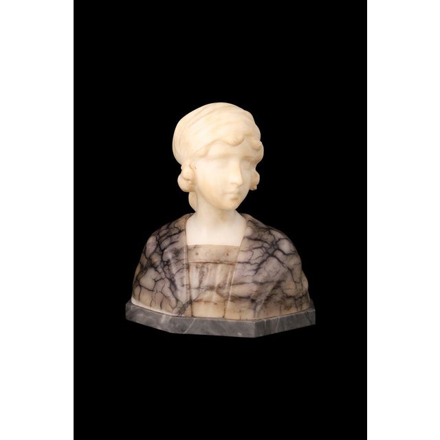 Gustave Van Vaerenbergh, Bust of a Young Girl, 1900s, Alabaster and Marble Sculpture For Sale - Image 16 of 16