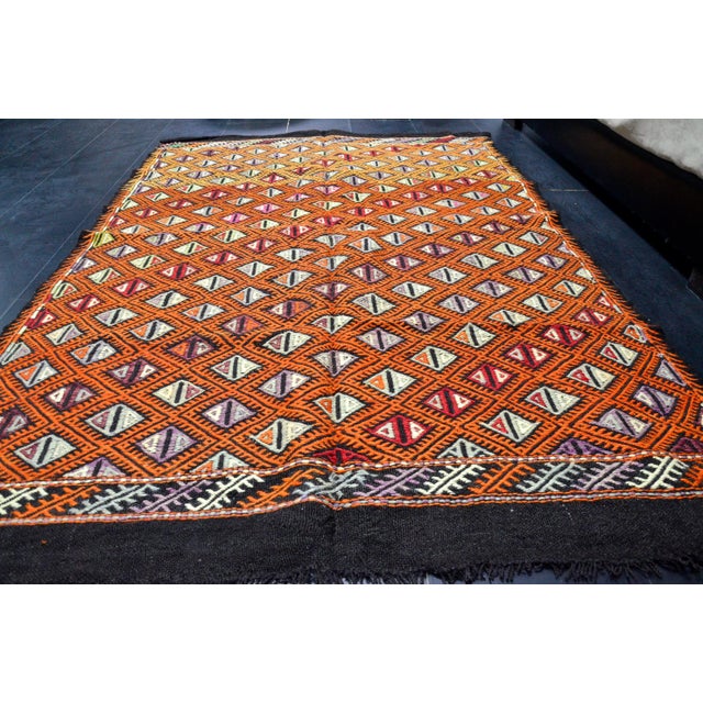 1960s Vintage Turkish Orange Kilim Rug For Sale - Image 5 of 11