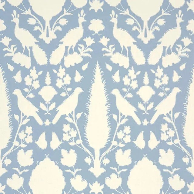 Contemporary Sample - Schumacher Chenonceau Damask Wallpaper in Sky Blue For Sale - Image 3 of 3