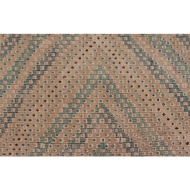 Textile Diamond Design Vintage Turkish Embroidered Kilim in Tan, Cream, and Light Green For Sale - Image 7 of 13